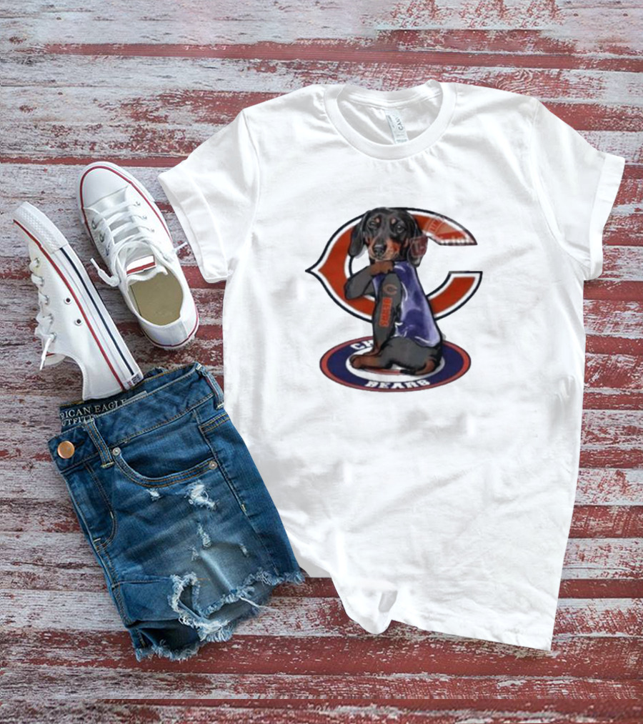 Dachshund Chicago Bears NFL Emblem Tattoo T-Shirt