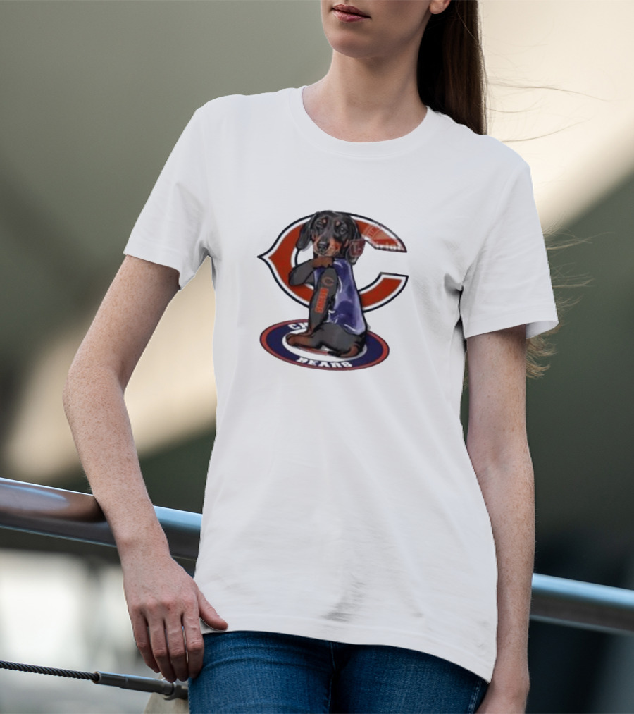 Dachshund Chicago Bears NFL Emblem Tattoo T-Shirt