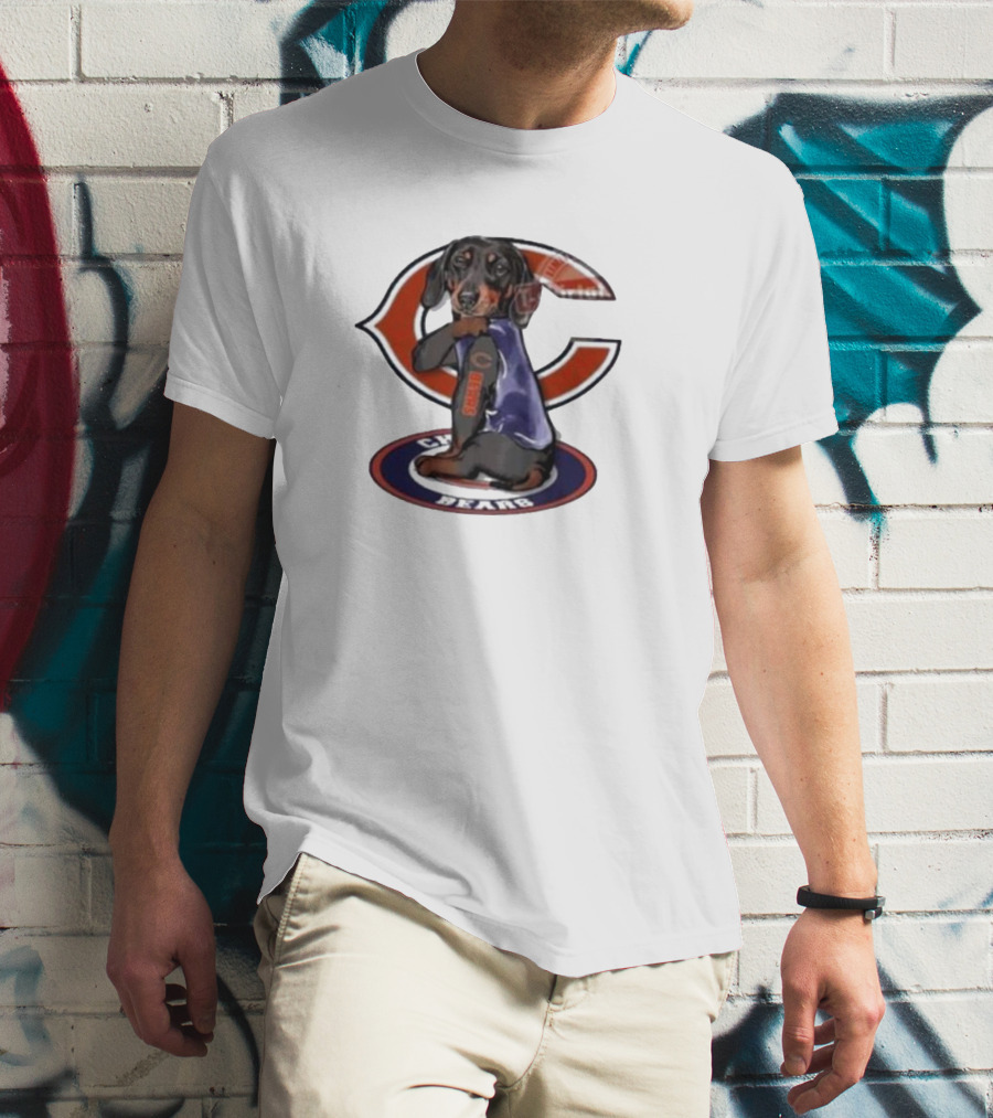 Dachshund Chicago Bears NFL Emblem Tattoo T-Shirt