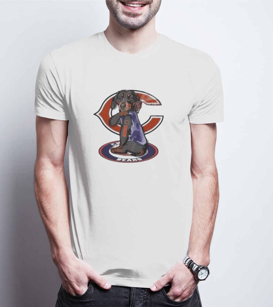 Dachshund Chicago Bears NFL Emblem Tattoo T-Shirt