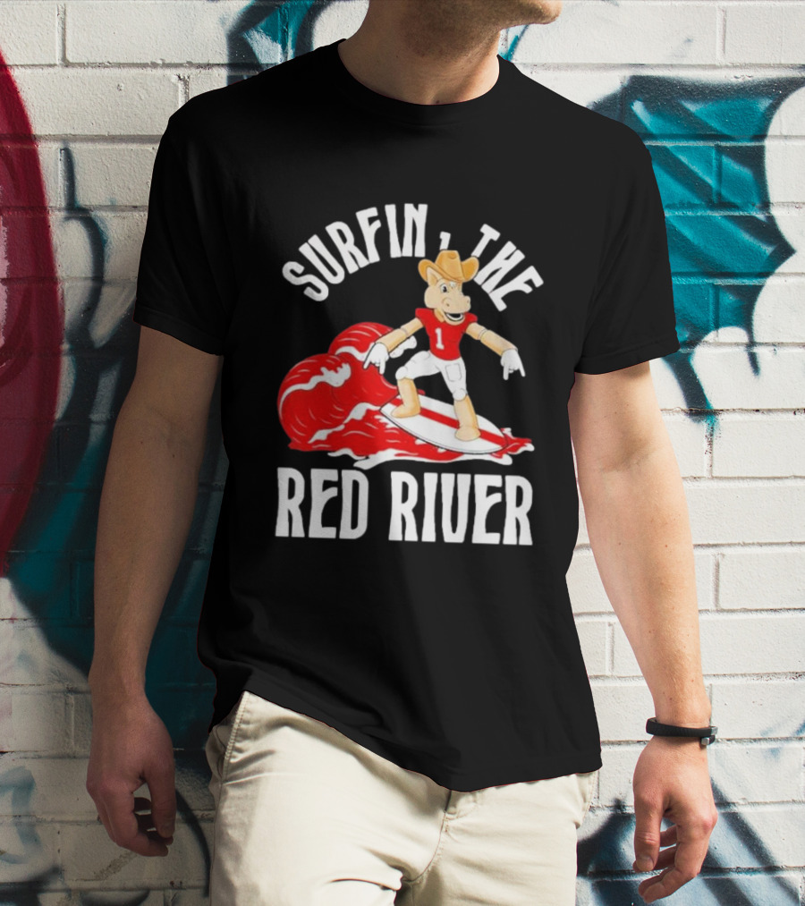 Surfin The Red River Rr Cowboy Surfboard Sports T-Shirt