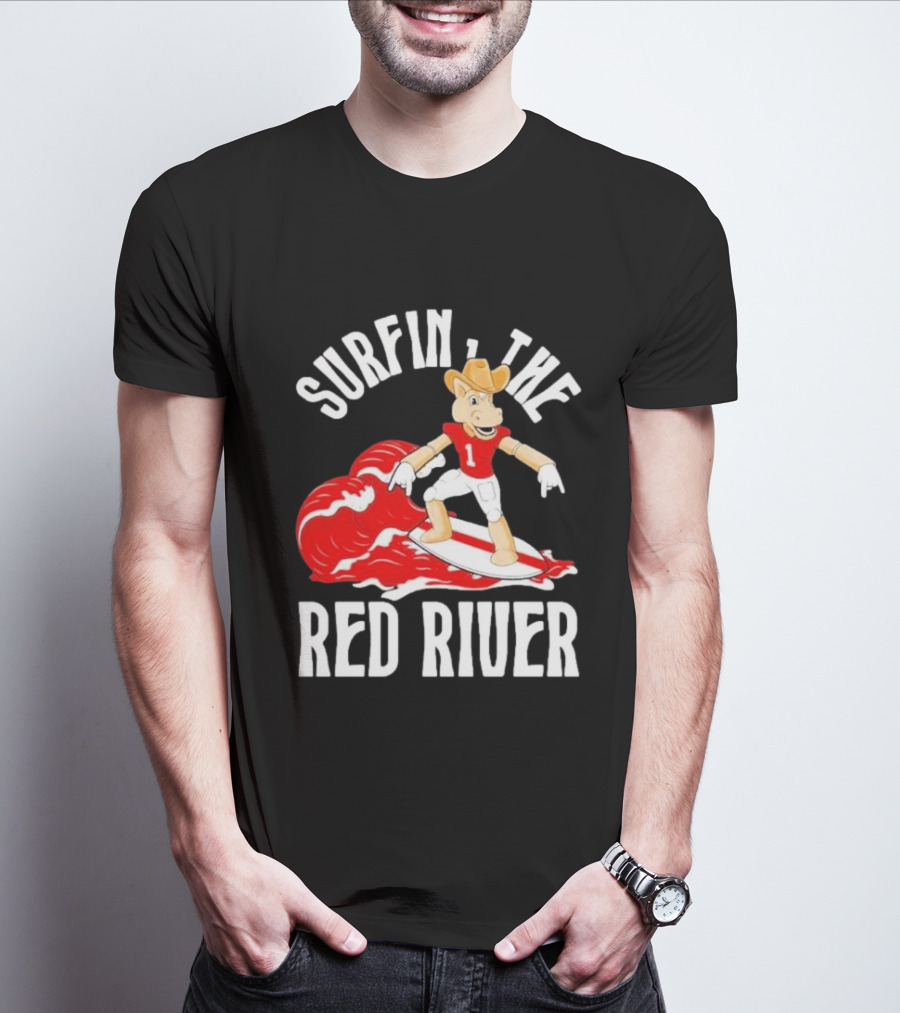 Surfin The Red River Rr Cowboy Surfboard Sports T-Shirt