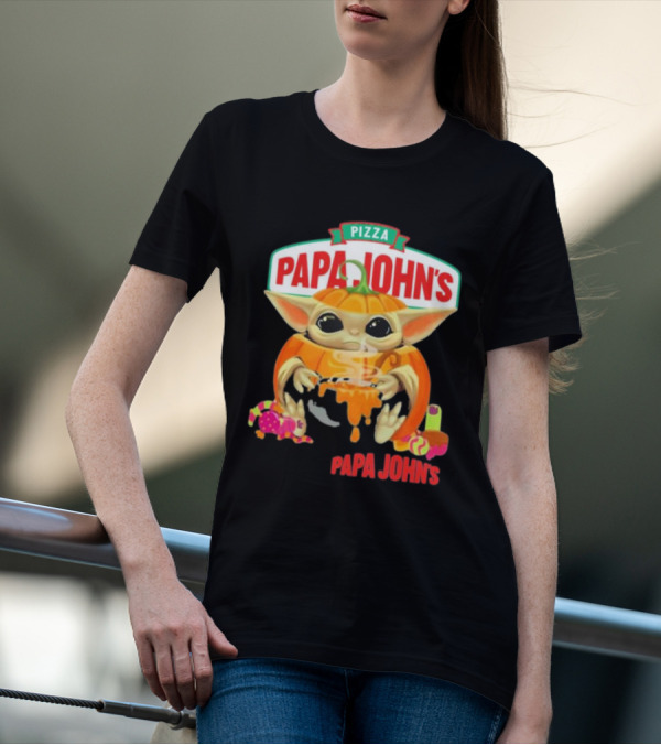 Papa John's Pizza Baby Yoda Pumpkin Halloween T-Shirt