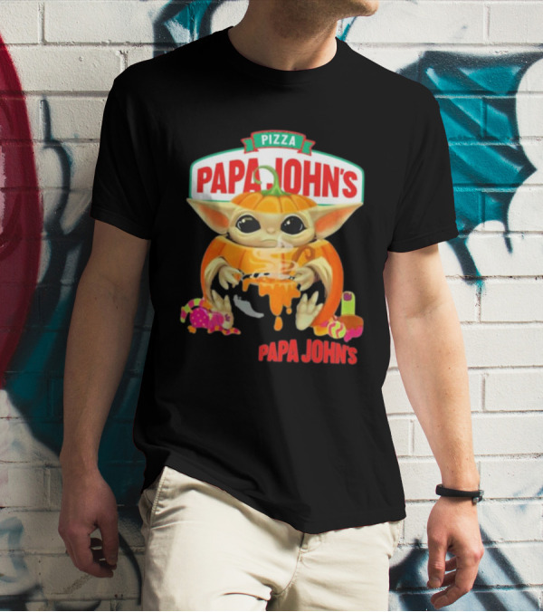 Papa John's Pizza Baby Yoda Pumpkin Halloween T-Shirt