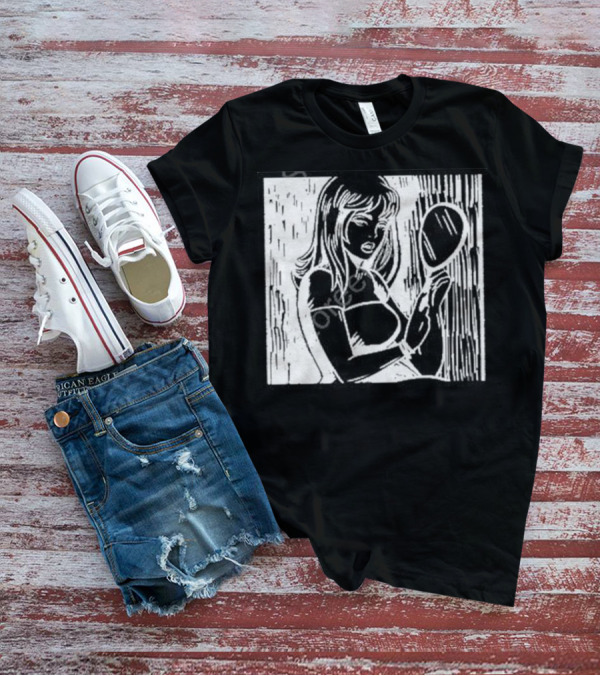 Billie Eilish Store Mirror Art Black And White Line Drawing Woman With Handheld Mirror T-Shirt