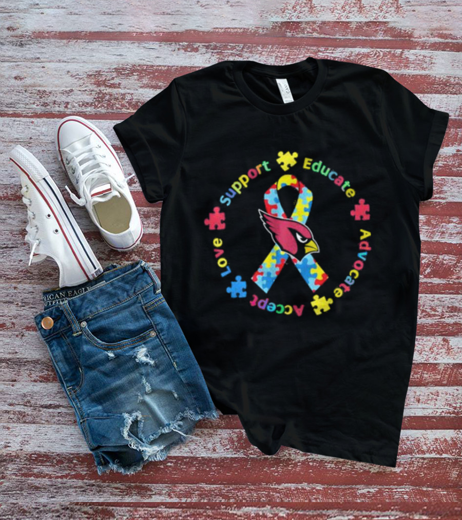 Arizona Cardinals Autism Support Educate Advocate Accept Love T-Shirt