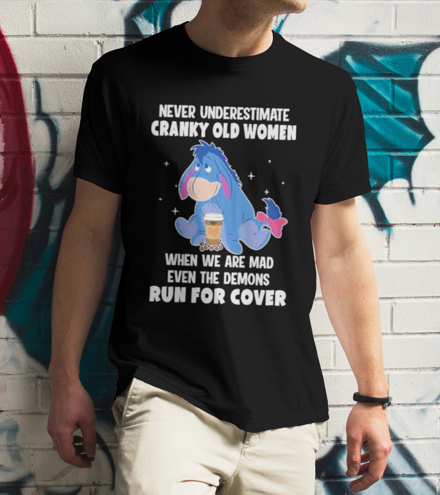 Eeyore Never Underestimate Cranky Old Women When We Are Mad Even The Demons Run For Cover T-Shirt
