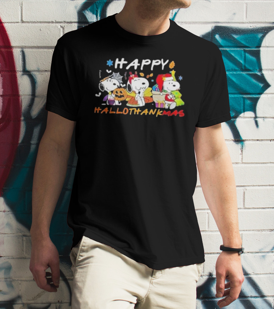 Happy Hallothankmas Snoopy Halloween Thanksgiving Christmas T-Shirt