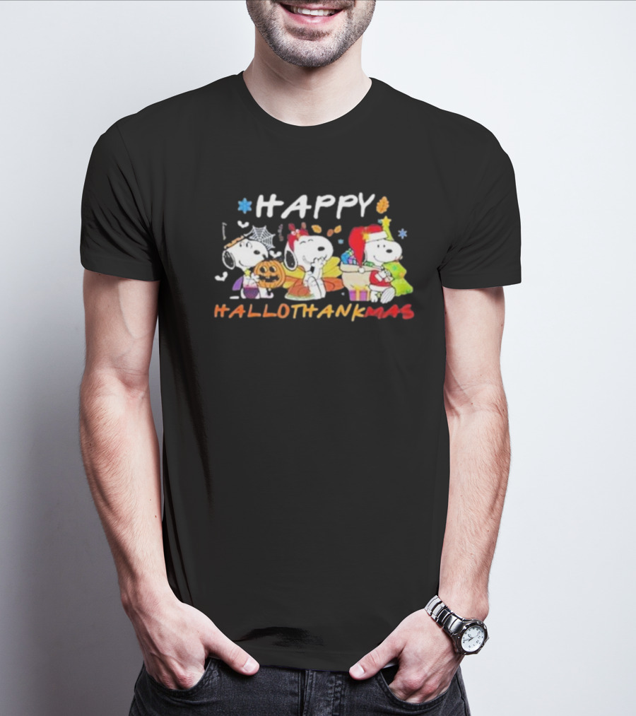 Happy Hallothankmas Snoopy Halloween Thanksgiving Christmas T-Shirt