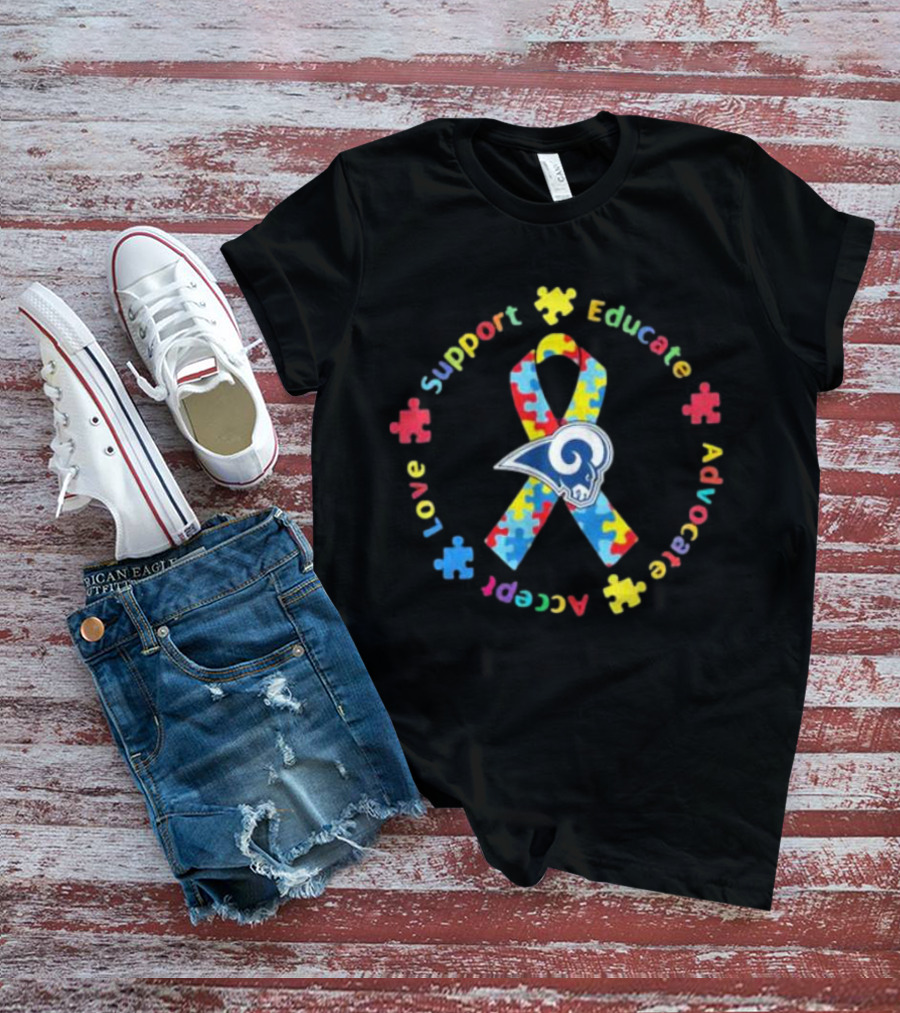Los Angeles Rams Autism Support Educate Advocate Accept Love Puzzle T-Shirt