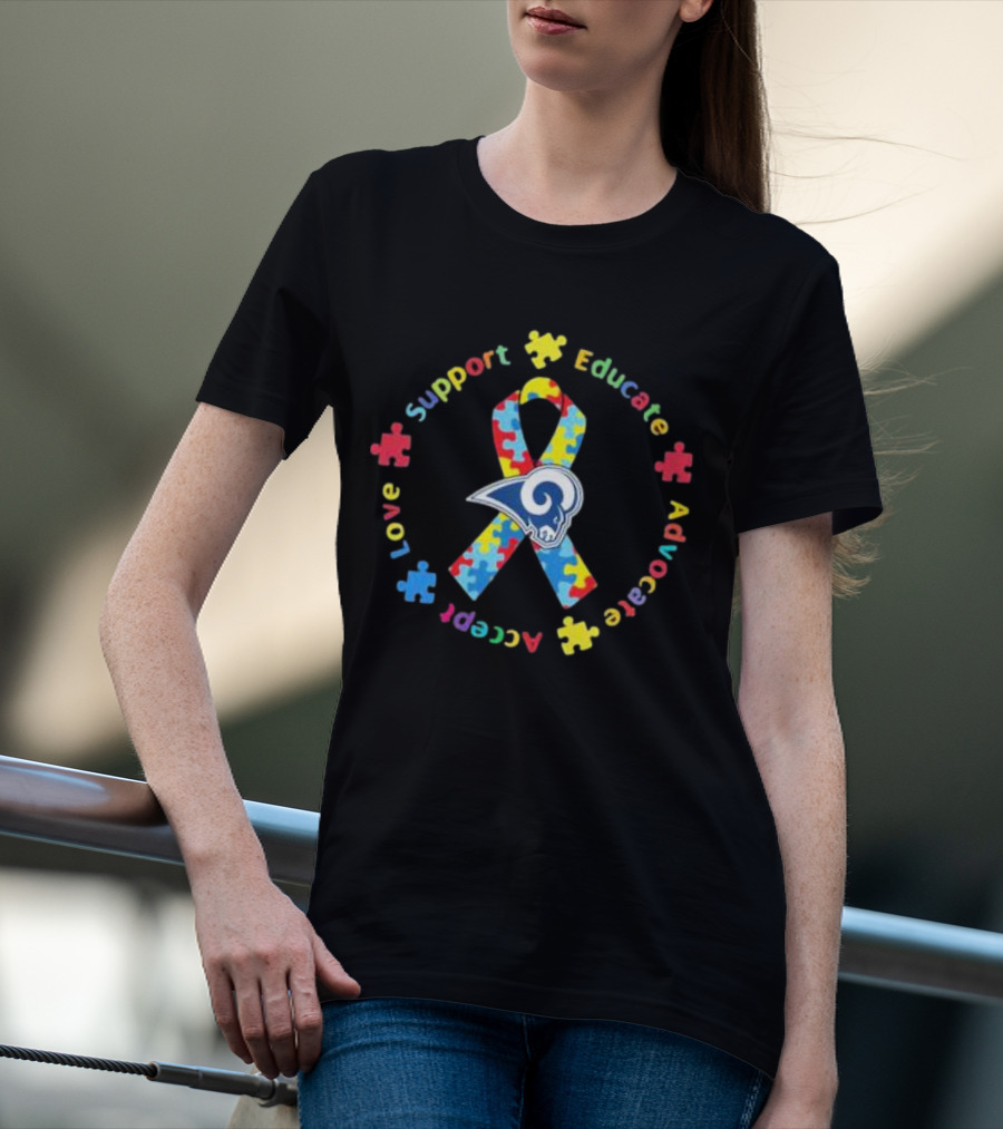 Los Angeles Rams Autism Support Educate Advocate Accept Love Puzzle T-Shirt