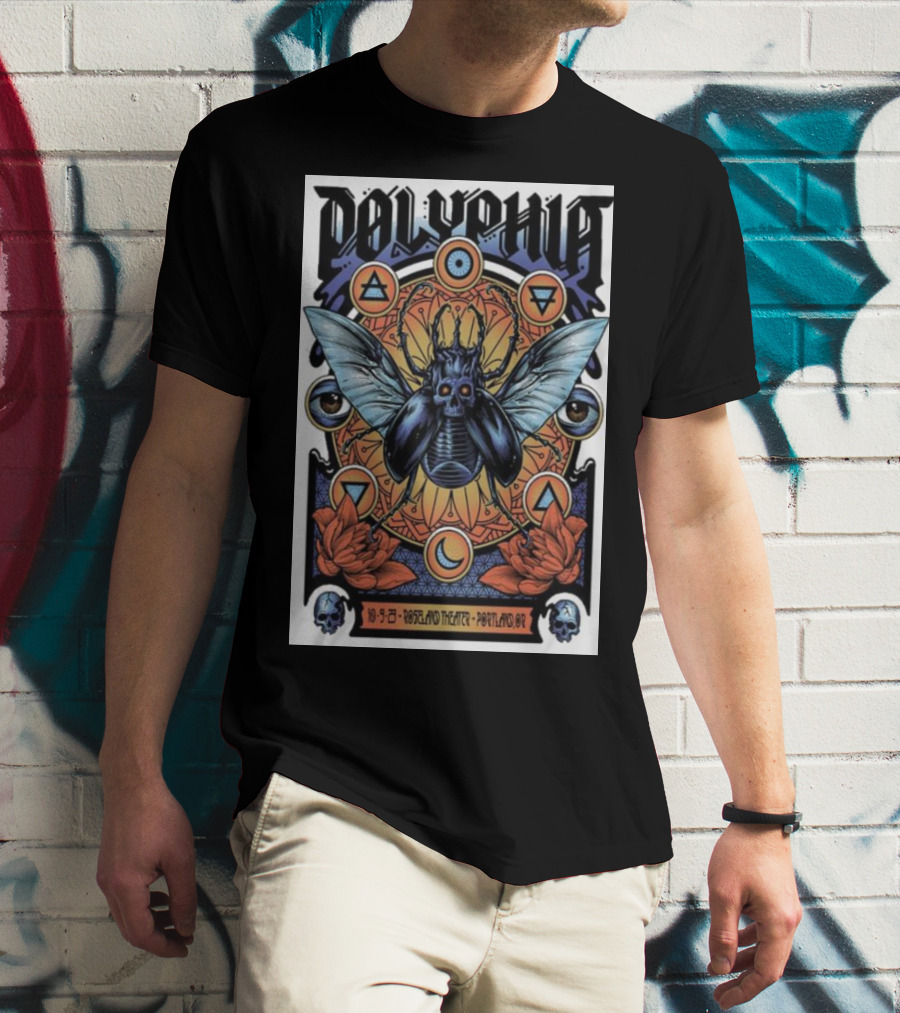 Polyphia Portland 10-5-23 Portland Theater Skull Insect Geometry T-Shirt