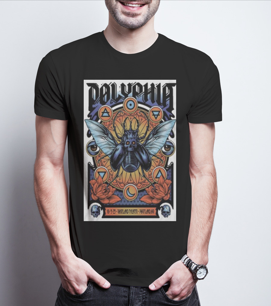 Polyphia Portland 10-5-23 Portland Theater Skull Insect Geometry T-Shirt