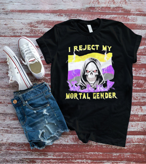 I Reject My Mortal Gender Nonbinary Skull With Hood And Lightning T-Shirt