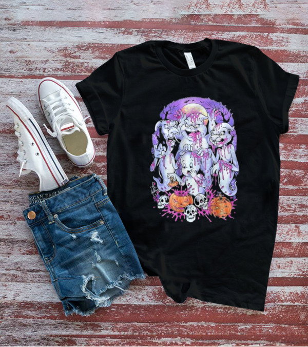 Peaked Apparel Halloween Ghosts With Pumpkins And Skulls T-Shirt