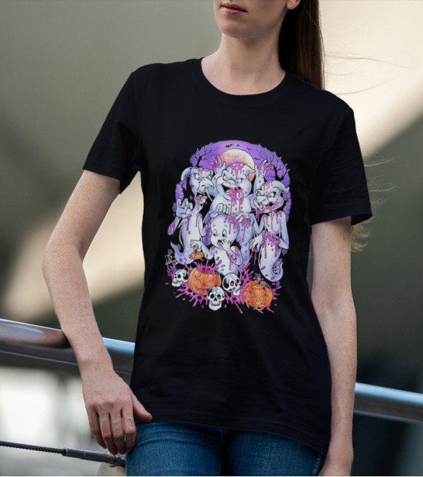 Peaked Apparel Halloween Ghosts With Pumpkins And Skulls T-Shirt