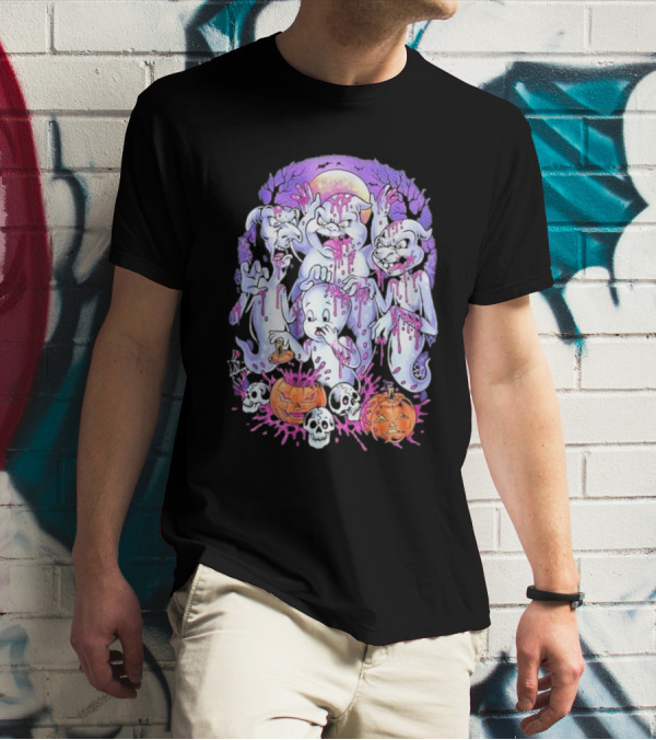 Peaked Apparel Halloween Ghosts With Pumpkins And Skulls T-Shirt