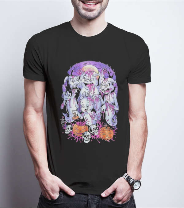 Peaked Apparel Halloween Ghosts With Pumpkins And Skulls T-Shirt