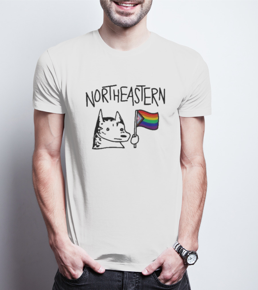 Northeastern Pride Hoosky With Rainbow Flag T-Shirt
