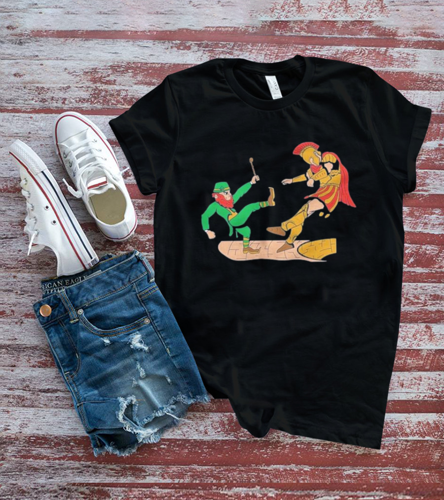 Notre Dame Leprechaun Vs. Trojan Warrior Kick Battle T-Shirt