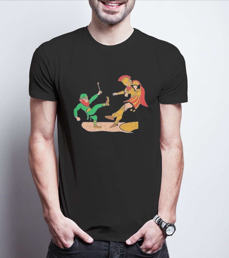 Notre Dame Leprechaun Vs. Trojan Warrior Kick Battle T-Shirt