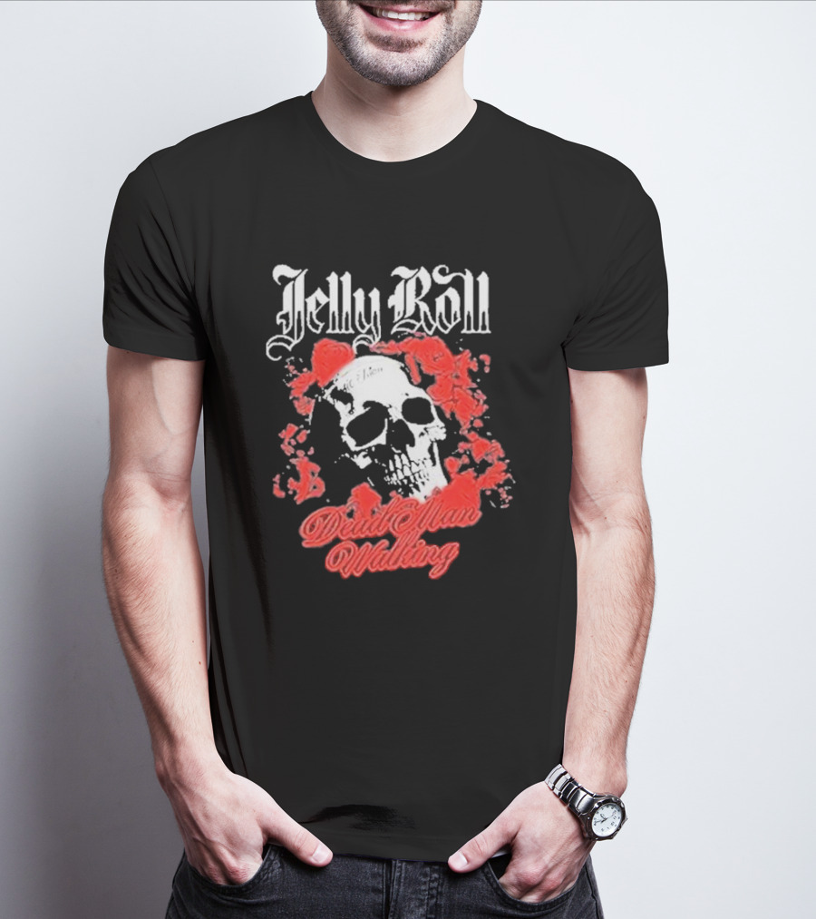 Jelly Roll Dead Man Walking Black Floral Skull Roses T-Shirt
