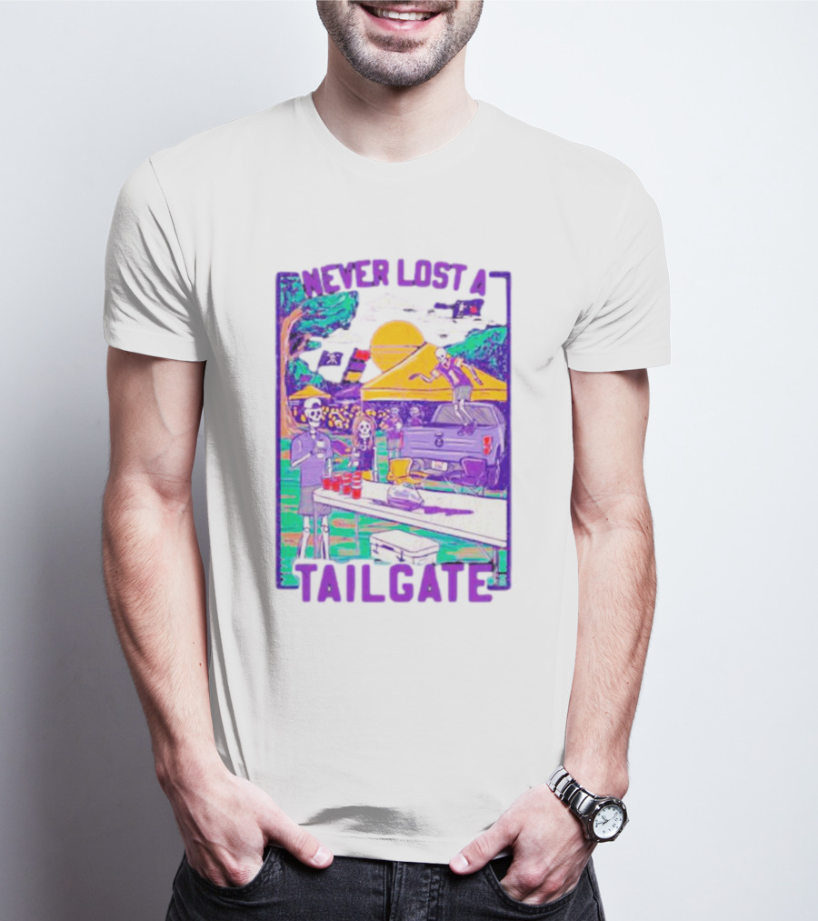 East Carolina Pirates Never Lost A Tailgate Skeleton Party Scene T-Shirt