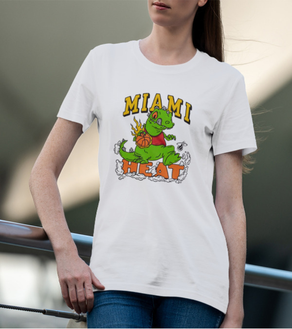 Miami Heat Reptar Holding Basketball Rugrats Crossover T-Shirt