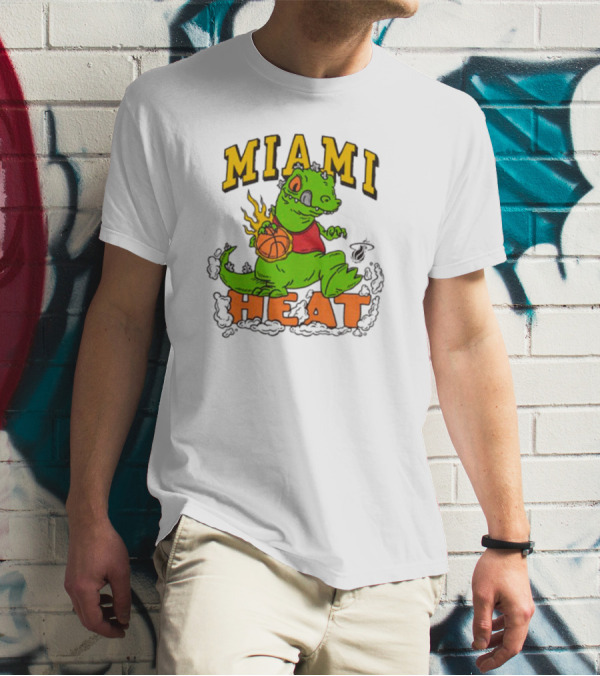 Miami Heat Reptar Holding Basketball Rugrats Crossover T-Shirt