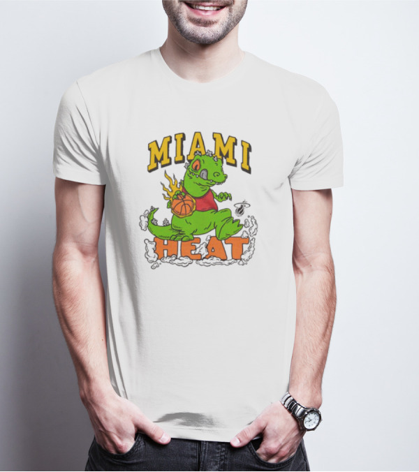 Miami Heat Reptar Holding Basketball Rugrats Crossover T-Shirt
