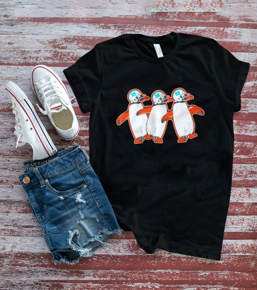 Miami Hurricanes Penguins Marching With Helmets T-Shirt