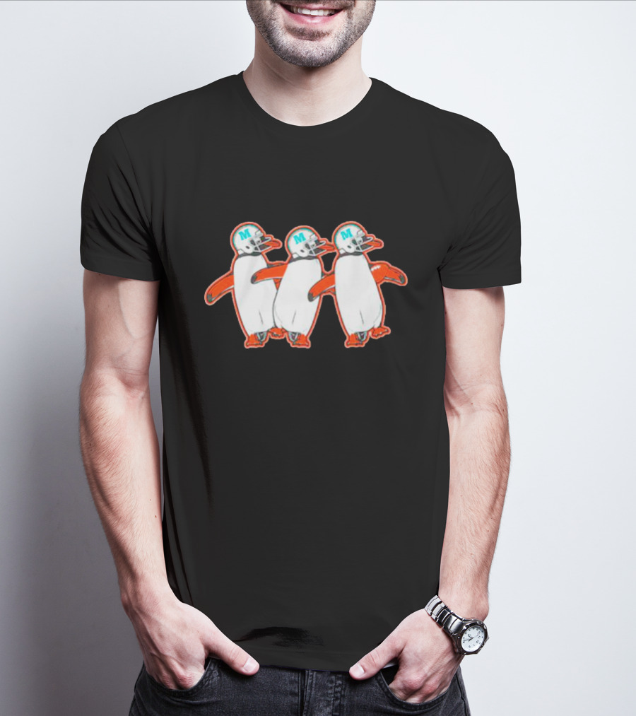 Miami Hurricanes Penguins Marching With Helmets T-Shirt