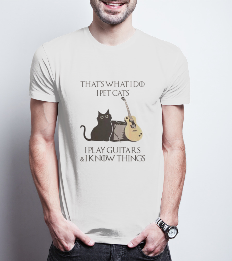 That’s What I Do I Pet Cats I Play Guitars And I Know Things Cat With Guitar And Amplifier T-Shirt