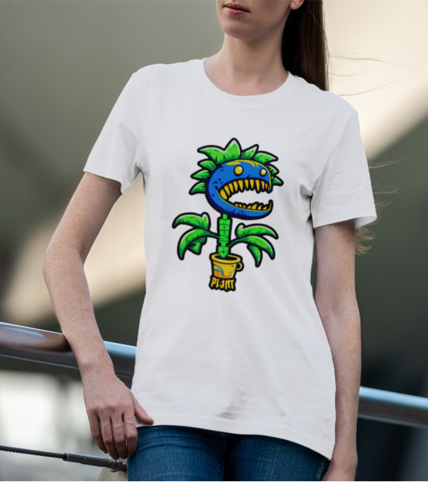 Industry Plant Blue Monster With Yellow Teeth In Yellow Pot T-Shirt