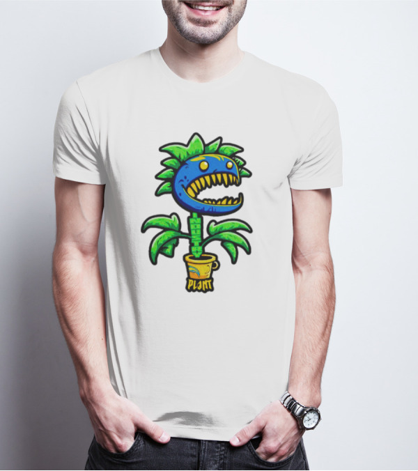Industry Plant Blue Monster With Yellow Teeth In Yellow Pot T-Shirt
