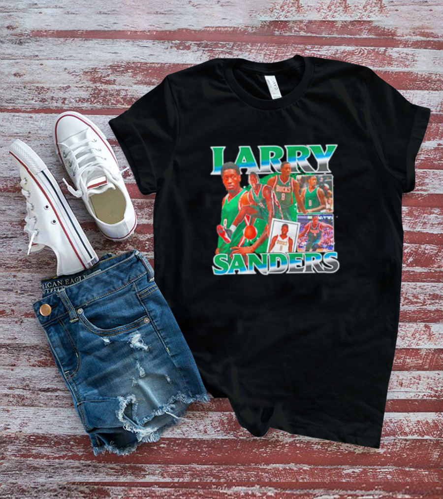 Larry Sanders Bucks Vintage Basketball Collage T-Shirt