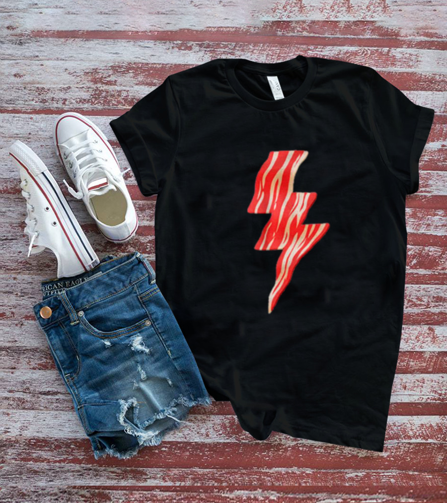 Last Man On Earth Bacon Lightning Bolt Striped 로고 T-Shirt