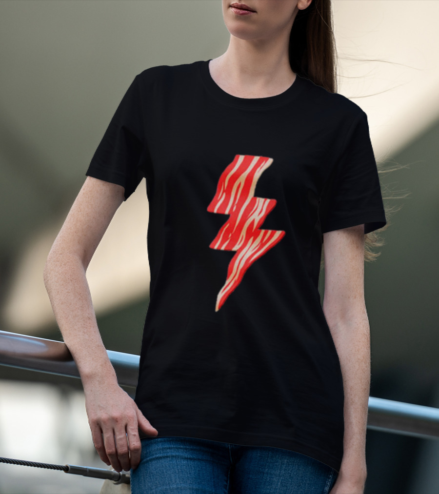 Last Man On Earth Bacon Lightning Bolt Striped 로고 T-Shirt