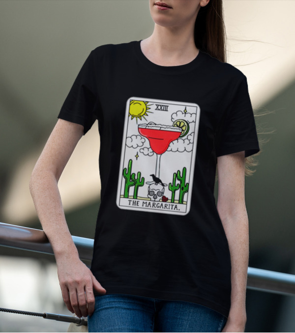 The Margarita Tarot Card With Sun Cacti Skull And Raven T-Shirt