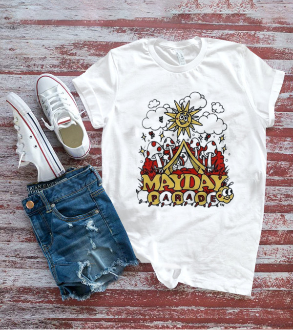 Mayday Parade Whimsical Sun And Mushrooms Caterpillar T-Shirt