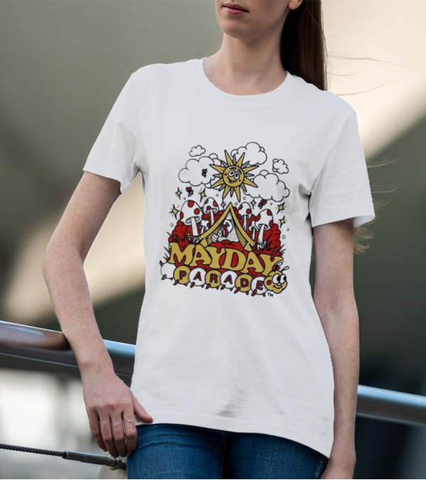 Mayday Parade Whimsical Sun And Mushrooms Caterpillar T-Shirt