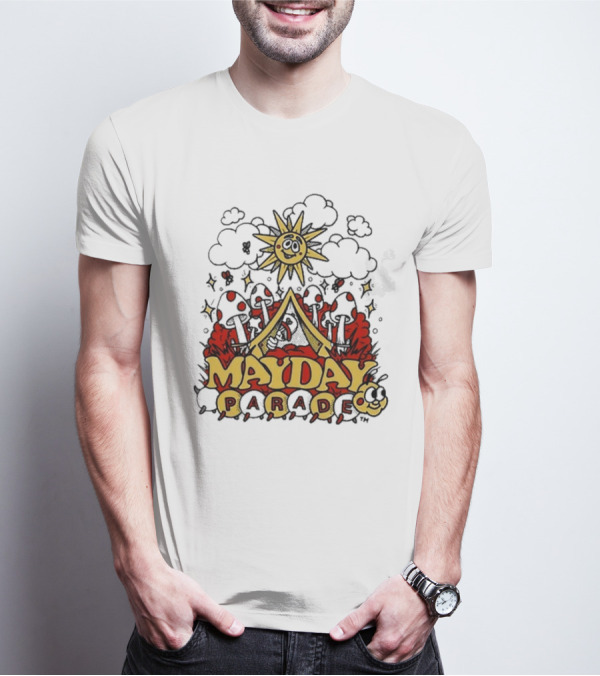 Mayday Parade Whimsical Sun And Mushrooms Caterpillar T-Shirt