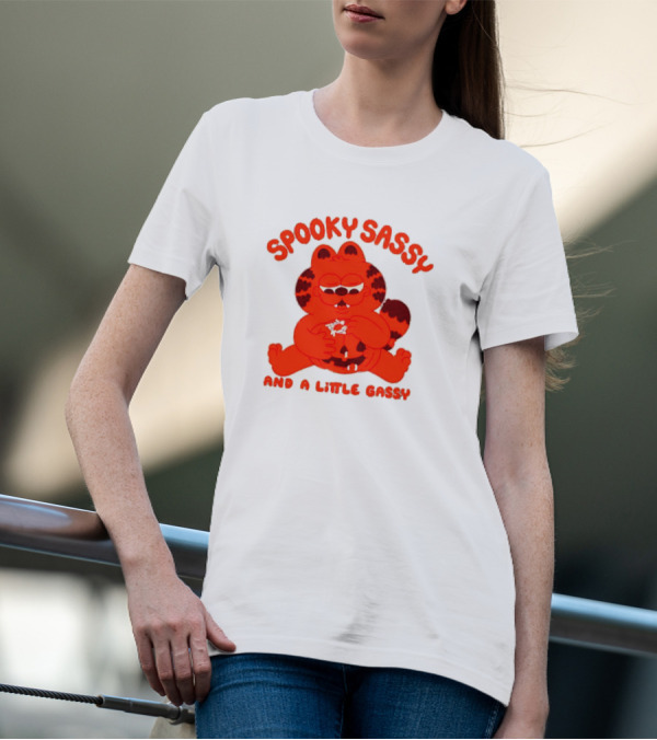 Spooky Sassy And A Little Gassy Halloween Cat Eating Candy T-Shirt