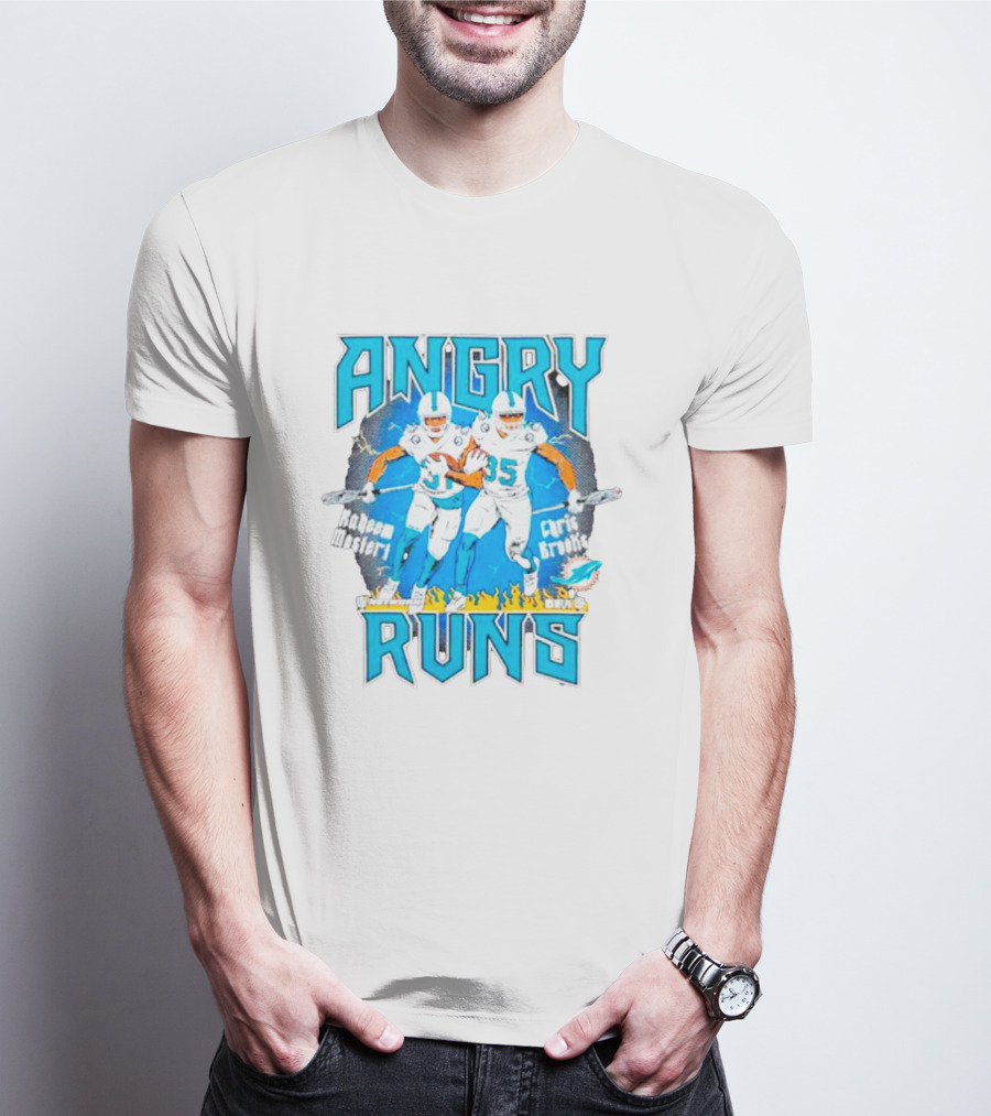 Angry Runs Dolphins Raheem Mostert Chris Brooks Football Action T-Shirt