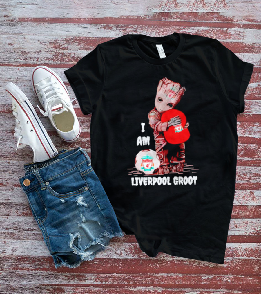 Groot I Am Liverpool FC Soccer Ball Hugging Tree Creature T-Shirt