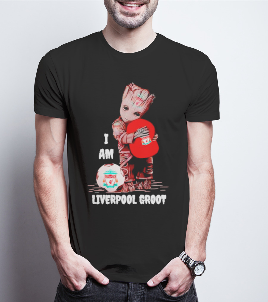 Groot I Am Liverpool FC Soccer Ball Hugging Tree Creature T-Shirt