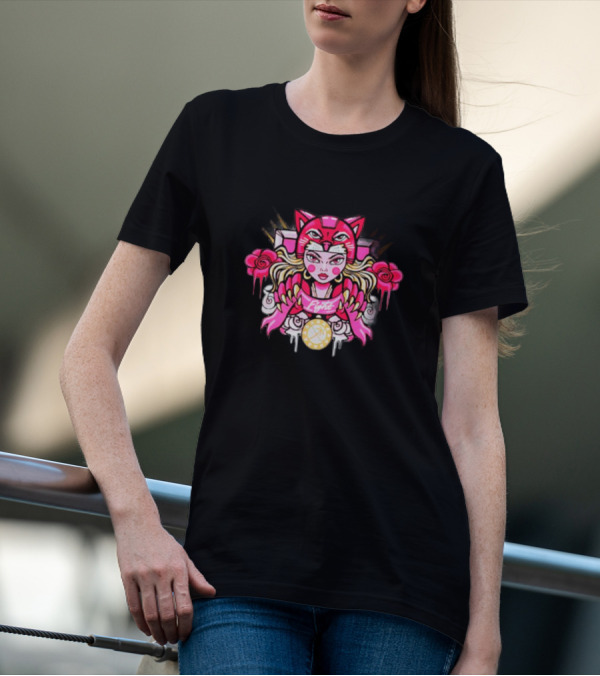 Florida Pink In The Rink Elite Hockey Anime Cat Rose Motif T-Shirt