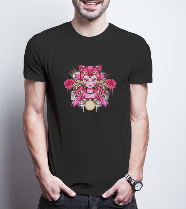 Florida Pink In The Rink Elite Hockey Anime Cat Rose Motif T-Shirt
