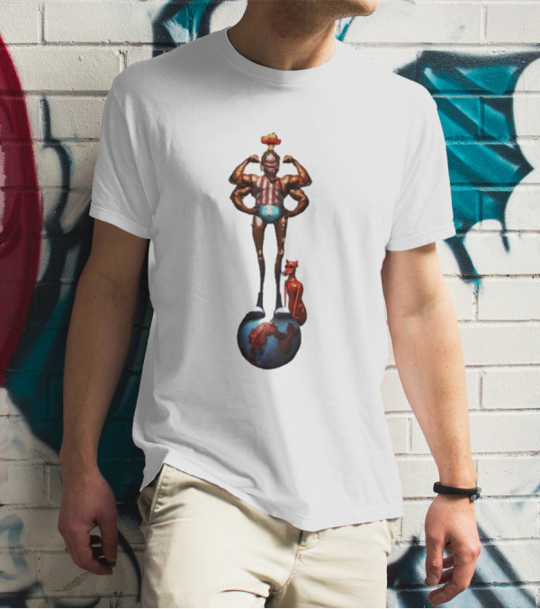 Travis Scott Circus Maximus Strongman And Feline On Globe T-Shirt