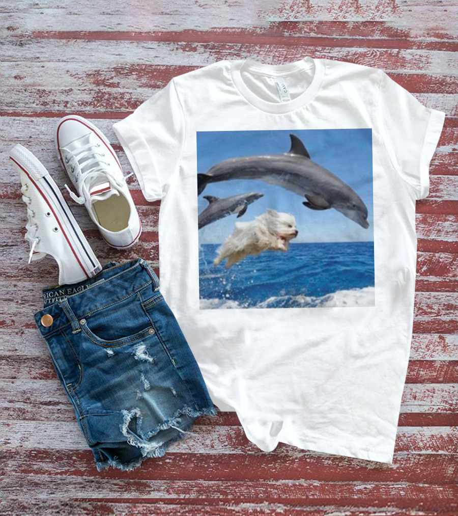 Dog Diving With Dolphins In Ocean T-Shirt